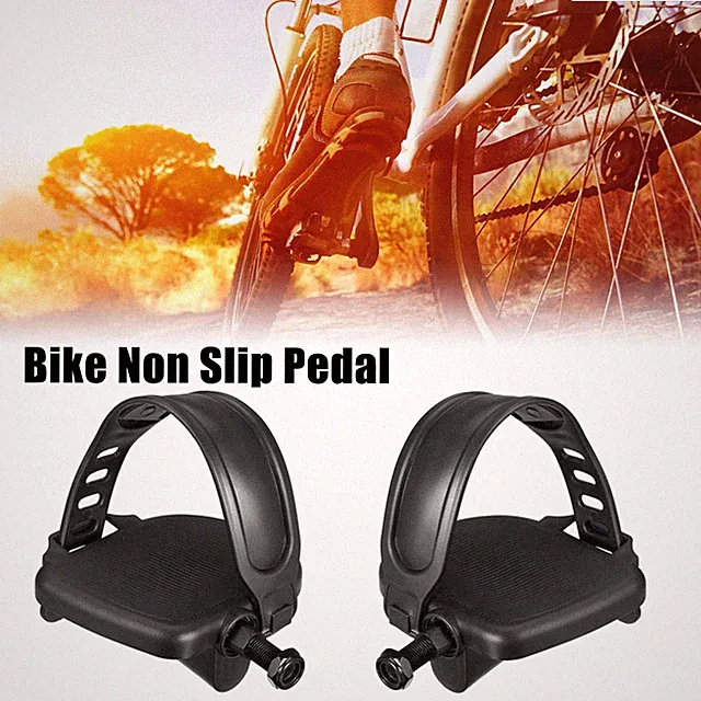 1 Pair Bike Pedals with Straps Indoor Cycling Part Non Slip 9/16'' Fixed Gear