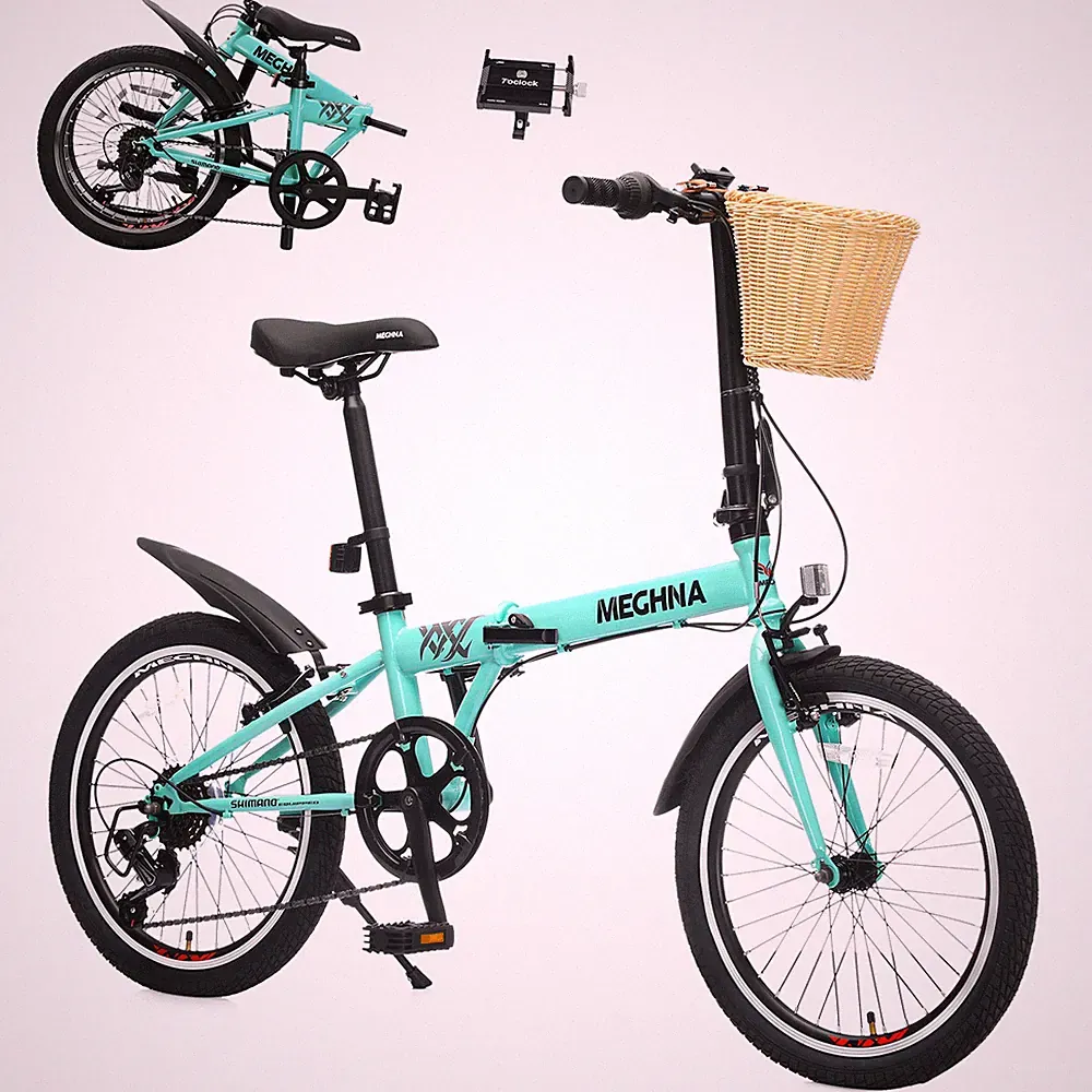 20 Inch Folding City Bike Bicycle for Adults with Basket, Phone Holder & Fenders
