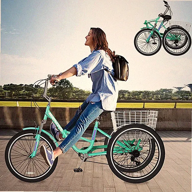 ABORON Adult Folding Tricycles Trikes 7 Speed 20/24/26Inch 3 Wheel Bikes Bicycle