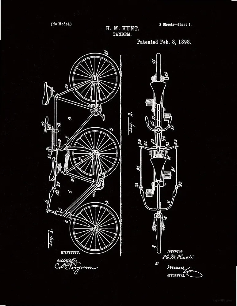 Bicycle Tandem Patent Print Black