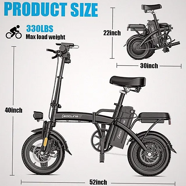 Commute Bicycle 500W Hub Motor UP 21MPH Foldable E-Bike 14'' Adult Electric Bike