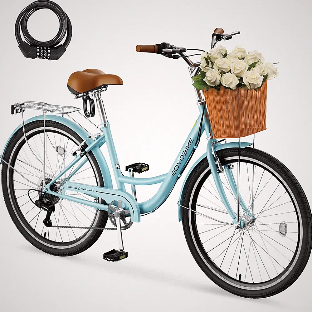 EOYOBIKE Beach Cruiser Bike 24 inch Commuter Bicycle 7-Speed for Women Ladies
