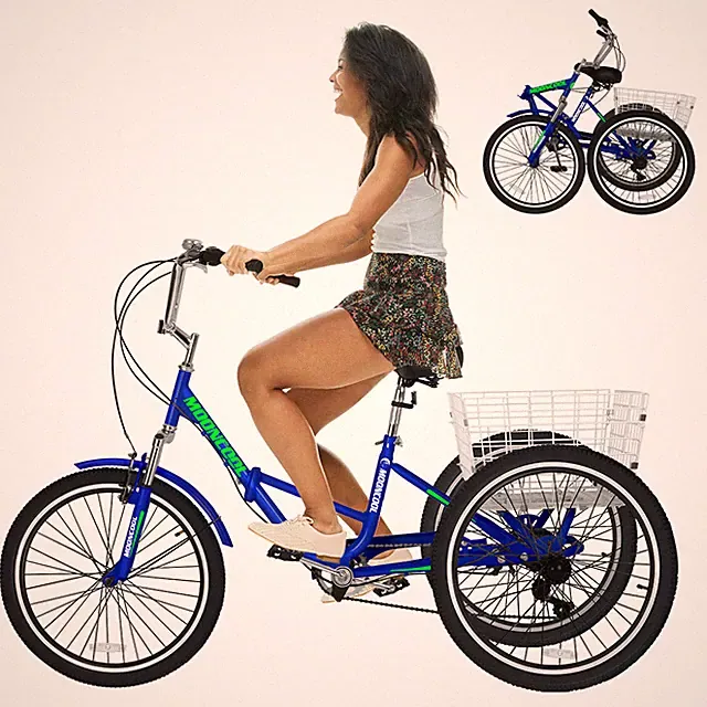 MOONCOOL 20''/24''/26"Adult Folding Tricycle 7 Speed Trike Foldable W/Basket