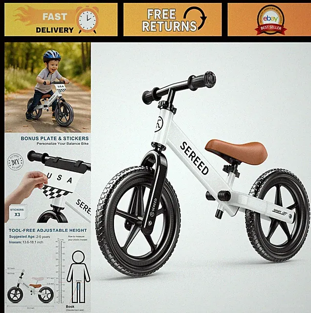 No-Pedal Toddler Balance Bike for Ages 2-5, Adjustable Height, Custom Stickers