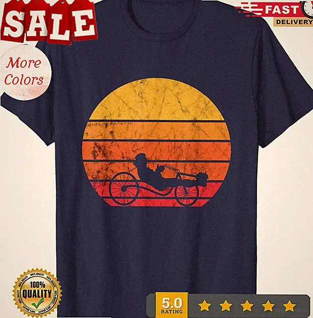 Retro Sunset Recumbent Bike Recumbent Trike Cycling Triker T-Shirt