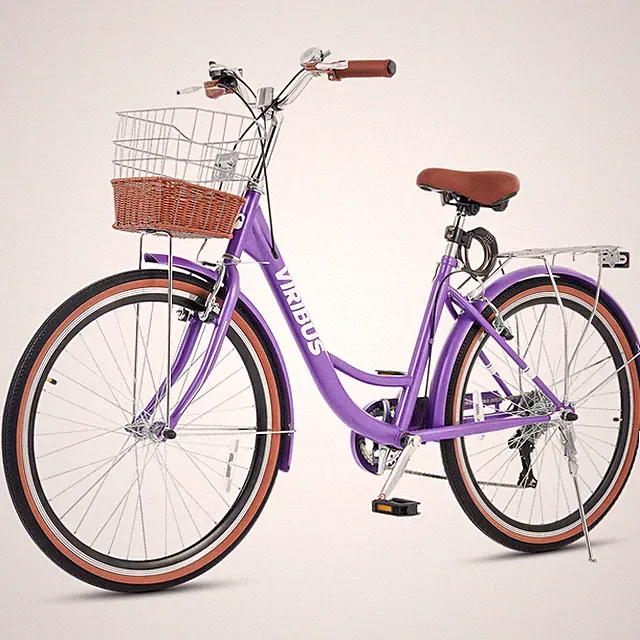 VIRIBUS Women's Bike 24Inch/26 Inch Beach Cruiser Bike Commute Bicycle 7-Speeds